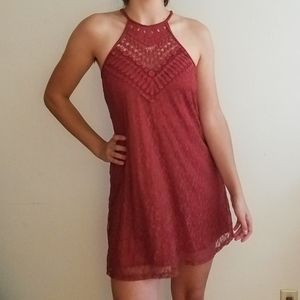 Rust halter lace dress
